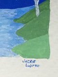 Jackie Ludtke Original American Landscape Painting - birch trees, water, full moon, stars
