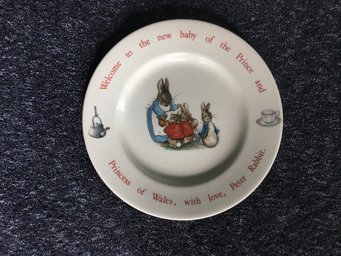 Wedgwood Peter Rabbit Child’s Plate Commemorating the 1982 Birth of Prince William to Princess Diana and Prince Charles