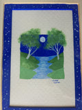 Jackie Ludtke Original American Landscape Painting - birch trees, water, full moon, stars