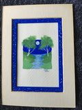 Jackie Ludtke Original American Landscape Painting - birch trees, water, full moon, stars