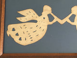 Folk Art Angels with Trumpets Paper Cutting Scherenschnitte Calico Apple signed & framed
