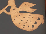 Folk Art Angels with Trumpets Paper Cutting Scherenschnitte Calico Apple signed & framed