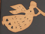 Folk Art Angels with Trumpets Paper Cutting Scherenschnitte Calico Apple signed & framed