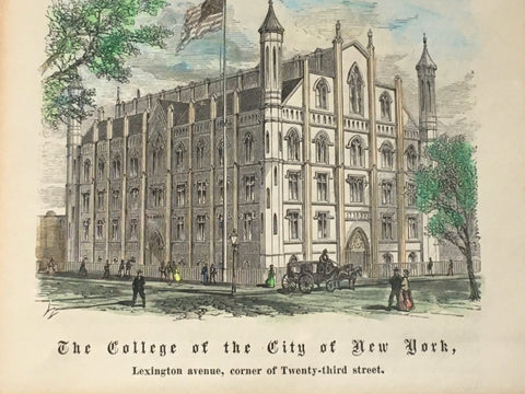 Antique Print CCNY CUNY The College of the City of New York corner of Lexington Avenue & 23rd St 1868 Hand Colored Wood Engraving framed