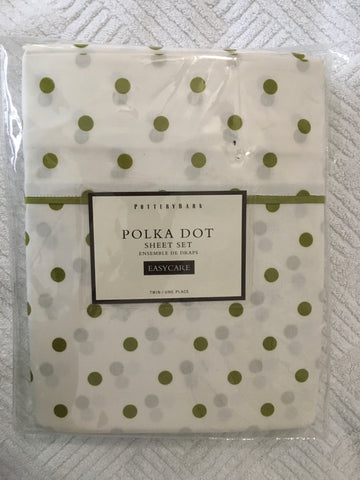 Pottery Barn Green Polka Dot Twin Sheet Set (new in package)