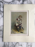 Girl Holding Her Puppy “SYMPATHY” Antique Chromolithograph Book Illustration