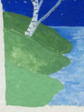 Jackie Ludtke Original American Landscape Painting - birch trees, water, full moon, stars