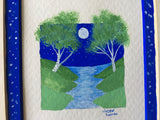 Jackie Ludtke Original American Landscape Painting - birch trees, water, full moon, stars