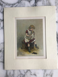 Girl Holding Her Puppy “SYMPATHY” Antique Chromolithograph Book Illustration