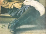Boy with White Rabbit - Antique Chromolithograph in original frame