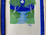 Jackie Ludtke Original American Landscape Painting - birch trees, water, full moon, stars