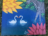 Vintage Haitian Folk Art Painting Jungle Scene signed Docteur Haiti