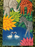 Vintage Haitian Folk Art Painting Jungle Scene signed Docteur Haiti