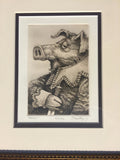 Hamlet original Shakespeare etching by Dale C. Bradley swine hog pig 1984