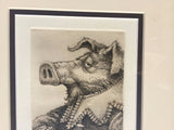 Hamlet original Shakespeare etching by Dale C. Bradley swine hog pig 1984