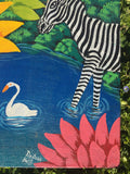 Vintage Haitian Folk Art Painting Jungle Scene signed Docteur Haiti