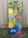 Vintage Haitian Folk Art Painting Jungle Scene signed Docteur Haiti