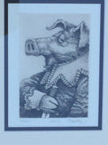 Hamlet original Shakespeare etching by Dale C. Bradley swine hog pig 1984