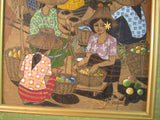 Original Painting Open Air Market Scene – a Thai (?) Leaf Painting - signed