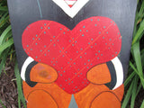 American Folk Art Sailor Teddy Bear with Heart Original Painting Art on Wood 1985