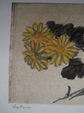 David Hu Original Sumi Ink Painting Autumn flowers Yellow & Orange Signed Framed