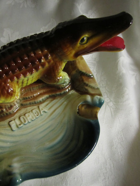 Vintage Florida Alligator Crocodile Colorful Souvenir Dish Ashtray