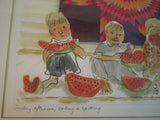 Ann L. Carter (Kansas) 1993 Original Art children, watermelon, quilt Exceptional