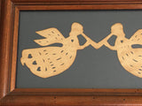 Folk Art Angels with Trumpets Paper Cutting Scherenschnitte Calico Apple signed & framed