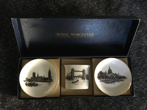 Vintage Royal Worcester London Landmarks 3 piece bone china set Made in England