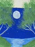 Jackie Ludtke Original American Landscape Painting - birch trees, water, full moon, stars