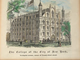 Antique Print CCNY CUNY The College of the City of New York corner of Lexington Avenue & 23rd St 1868 Hand Colored Wood Engraving framed