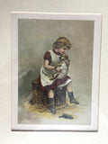 Girl Holding Her Puppy “SYMPATHY” Antique Chromolithograph Book Illustration
