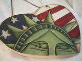 American Folk Art Heart Statue of Liberty & American Flag painted wood Va artist