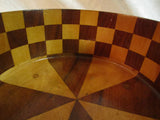 Vintage Large Wood Bowl MCM Op Art Geometric checkerboard pinwheel pattern