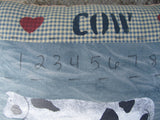 Cow Pillow American Primitive Folk Art numbers hearts signed JB dated 1994