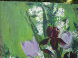 Vintage Purple Floral Still Life Original Painting irises tulips Signed Unframed