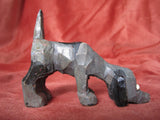 Vintage Folk Art Small Dog Wood Carving Sculpture gray with black spots