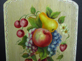 Elegant Fruit Still Life Decorative Painting on Wood Cutting Board signed Folk Art Vintage