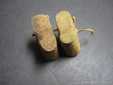 Vintage Folk Art Sculpture Miniature Shoes Boots Wood Carvings string laces