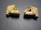 Vintage Folk Art Sculpture Miniature Shoes Boots Wood Carvings string laces