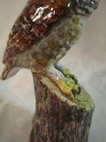 Vintage Italian Pottery Owl Sculpture Figurine on Tree Trunk Italy beautiful